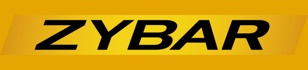 Zybar logo in black against a black background